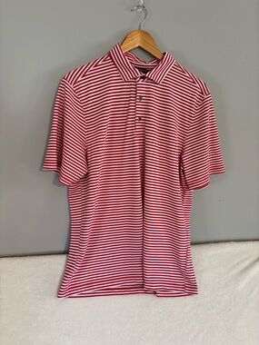 NWOT! Cutter & Buck Red and White Striped Polo Preppy, Office wear Sz Large